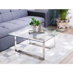 Table basse avec plateau - table salon - table dappoint en verre et cadre en mtal argent au style moderne ...