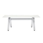 Table basse ixe chrome & verre transparent 120x60x45 cm - marbr� blanc