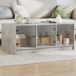 Table basse avec portes en verre - vidaxl - 102x50x42 cm - gris b�ton - bois ding�nierie - portes vitr�es ...