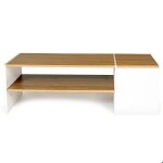 Table basse + rangement bar coffre blanc et bois 110cm salon salle à manger design moderne Table basse + rangement bar coffre blanc et bois 110cm salon salle à manger design moderne