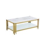 Table basse rectangle double plateau verre effet marbr� blanc 120cm flute