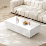 Table basse rectangulaire - 100x50x31cm - avec rangements coulissants et tiroirs - blanche laqu�e