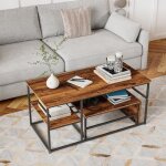 Table basse rectangulaire - 105x52x48cm ? plateau en marbre ? design moderne et rangement double �tage ...