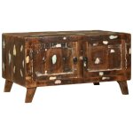 Table basse rectangulaire 80�54�45 cm en bois massif r�cup�r� finition multicolore laqu�e