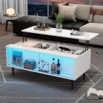 Table basse rectangulaire blanc laqu table basse relevable et extensible rangement plateau verre tremp ...