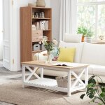 Table basse rectangulaire �tag�re � lattes plateau imitation - ch�ne clair mdf blanc 116x60x48hcm