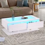 Table basse rectangulaire avec led et rangement int�gr� plateau verre design moderne blanc 100x50x35?cm ...