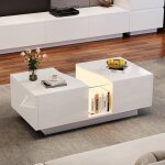 Table basse rectangulaire tables basses � led pour salon blanche brillance moderne avec etag�re ouverte ...