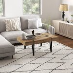 Table basse rectangulaire style industriel pi�tement �pingle m�tal noir plateau aspect ancien bastaing ...