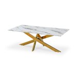 Table basse rectangulaire en verre effet marbre et pieds doré jodie Table basse rectangulaire en verre effet marbre et pieds doré jodie