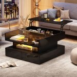 Table basse - r�glable - espace de rangement - led - verre tremp� - noir