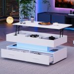Table basse r�glable - langtu - 100x50x44 cm - hydraulique - 2 tiroirs - �clairage led bluetooth