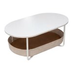 Table basse relaxdays ovale panier en tissu rangement hxlxp 55x100x45 cm mdf & m�tal blanc - beige