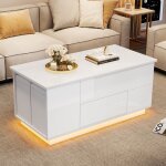 Table basse relevable 100 x 50 x 45 cm - avec éclairage led - finition brillante - avec 2 tiroirs et ... Table basse relevable 100 x 50 x 45 cm - avec éclairage led - finition brillante - avec 2 tiroirs et ...