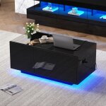 Table basse relevable 95x48x42cm - finition brillante - avec éclairage led - 1 tiroir - avec prise - ... Table basse relevable 95x48x42cm - finition brillante - avec éclairage led - 1 tiroir - avec prise - ...