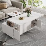 Table basse relevable blanc 100x50 - 100x43cm table basse pliable moderne salon avec 2 portes rangement ...