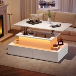 Table basse relevable blanche brillante 90x55x41 cm table dappoint moderne salon avec clairage led 4 ...