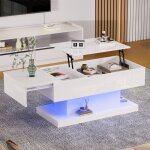 Table basse relevable blanche avec led table basse salon rangementsurface semi - ajustabledesign coulissant ...