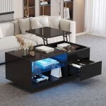 Table basse relevable brillant 100 x 49 x 40 cm table basse moderne salon en bois avec led 1 tiroir 2 ... Table basse relevable brillant 100 x 49 x 40 cm table basse moderne salon en bois avec led 1 tiroir 2 ...