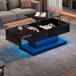 Table basse relevable brillante 100x50x45cm table basse salon extensible moderne avec éclairage led et ... Table basse relevable brillante 100x50x45cm table basse salon extensible moderne avec éclairage led et ...