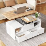 Table basse relevable et extensible - 100x50cm - rangement & roulettes - table 3 - en - 1 blanche et ... Table basse relevable et extensible - 100x50cm - rangement & roulettes - table 3 - en - 1 blanche et ...