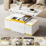 Table basse relevable extensible avec 4 pouf table basse blanc laque brillant moderne design avec tiroir ...