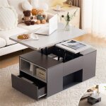 Table basse relevable extensible double plateau de souvre sur 2 tables 2 tiroirs table basse salon moderne ...