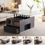Table basse relevable extensible moderne avec 2 tiroirs plateau de souvre sur 2 tables table basse salon ...