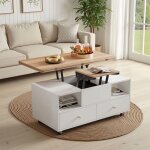 Table basse relevable et extensible - novlys - 100x50cm - rangement & roulettes - table 3 - en - 1 blanche ...