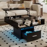 Table basse relevable et extensible - novélys - 78cm - avec led & rangement - table de salon transformable ... Table basse relevable et extensible - novélys - 78cm - avec led & rangement - table de salon transformable ...