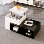 Table basse relevable extensible avec rangement - table basse salon - bois - blanche et noir - scandinave ...