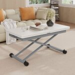 Table basse relevable et extensible table de salon multifonctionnelle 3 en 1blanc 100x100x71 cm