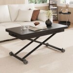Table basse relevable et extensible - vowner - table de salon multifonctionnelle 3 en 1 noir100x100x71 ...