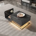 Table basse relevable haute brillance 100x50x47. 5 cm - plateau en verre - Éclairage led - panneaux de ... Table basse relevable haute brillance 100x50x47. 5 cm - plateau en verre - Éclairage led - panneaux de ...