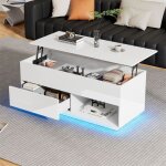 Table basse relevable haute brillancetable basse blanche salon avec led et systme de levagecapacit ...