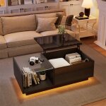 Table basse relevable en hauteur table basse noir laqué en verre et bois table de salon avec rangement ... Table basse relevable en hauteur table basse noir laqué en verre et bois table de salon avec rangement ...