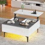 Table basse relevable en hauteur table basse de salon blanc laqué avec rangement étagère tiroir et éclairage ... Table basse relevable en hauteur table basse de salon blanc laqué avec rangement étagère tiroir et éclairage ...