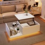 Table basse relevable en hauteur table basse en verre et bois table de salon moderne avec rangement et ...