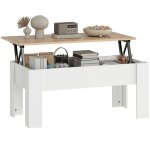 Table basse relevable - homcom - compartiment cach - moderne - pour salon bureau - panneau de particules ...