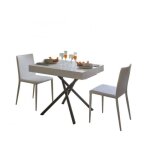 Table basse relevable iris extensible 95 � 185cm pieds m�tal graphite plateau m�lamin� blanc