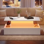 Table basse relevable table basse led avec 4 tiroirs et rangement cach� blanche brillante moderne charge ...