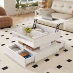 Table basse relevable led 70x67x57cm table de salon blanc avec 4 tiroirs de rangement clairage 16 couleurs ...