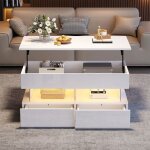 Table basse relevable avec led - finition brillante blanc - mdf + acrylique - plateau r�glable en hauteur ...
