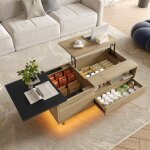 Table basse relevable table basse  led avec tiroirs et compartiments grand espace de rangementtable ...