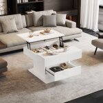 Table basse relevable - modernluxe - 70x70x45 cm - plateau pivotant � 360� - 1 tiroir - rangement cach� ...