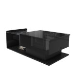 Table basse relevable noir laqu� uv plateau en verre tremp� et bande led pilotable par appli