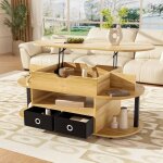 Table basse relevable ovale 105x50x60cm table basse salon moderne bois avec 2 tiroirs 6 compartiments ... Table basse relevable ovale 105x50x60cm table basse salon moderne bois avec 2 tiroirs 6 compartiments ...