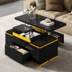 Table basse relevable et pliante 100x50x43cm multifonction (repas / bureau) mdf & panneau de particules ...