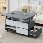 Table basse relevable avec rangements dissimul�s et �tag�res table basse salon avec roulettes et tiroirsgris ...