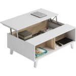 Table basse relevable - scandinave - décor chêne et blanc - l 100 x p68 x h 38 cm - zaiken Table basse relevable - scandinave - décor chêne et blanc - l 100 x p68 x h 38 cm - zaiken
